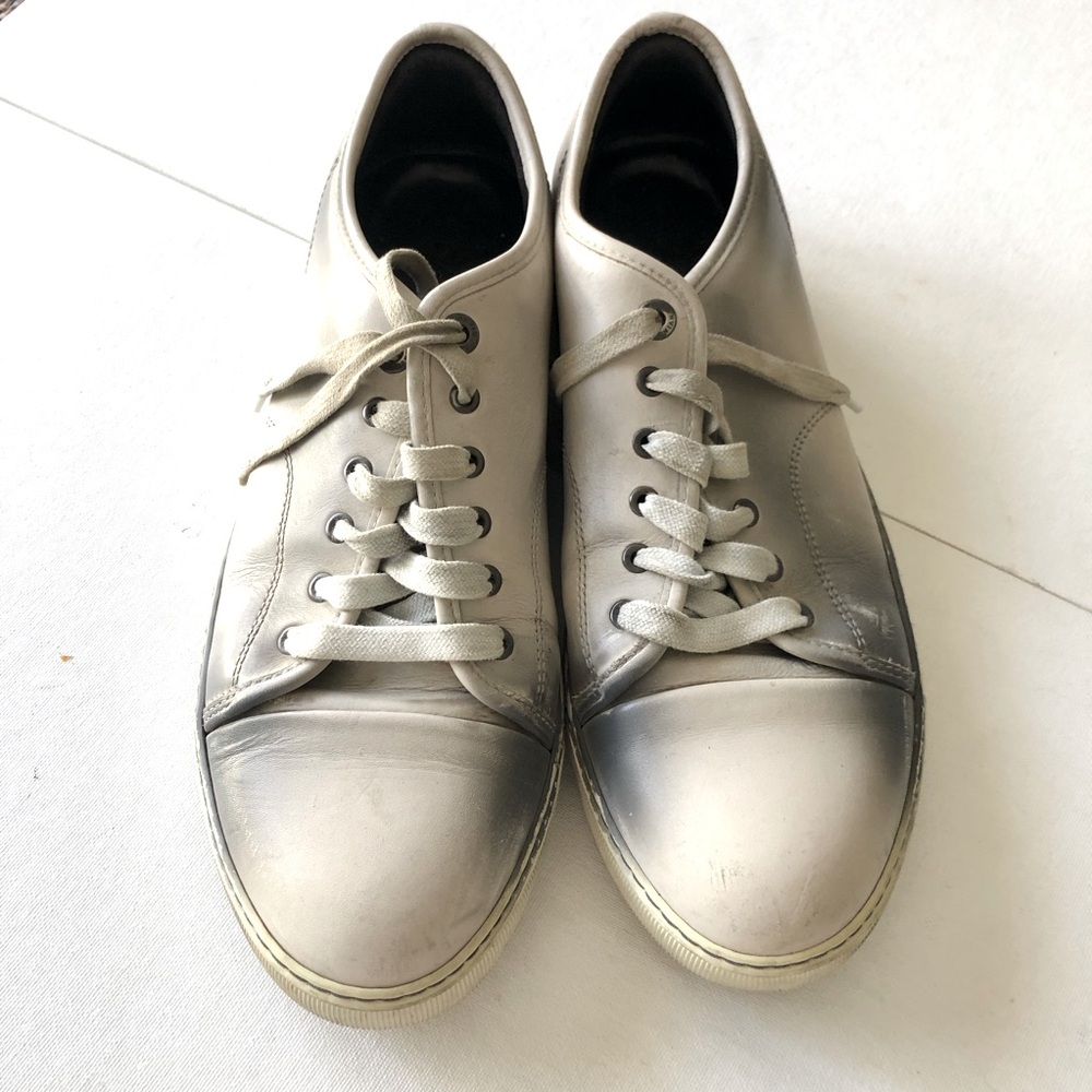Lanvin Men's Leather Lace-Up Sneakers in Light Gray size 10